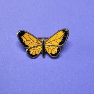 Vintage 1970s Orange Enamel Monarch Butterfly Brooch, MCM Gold Tone Insect Pin